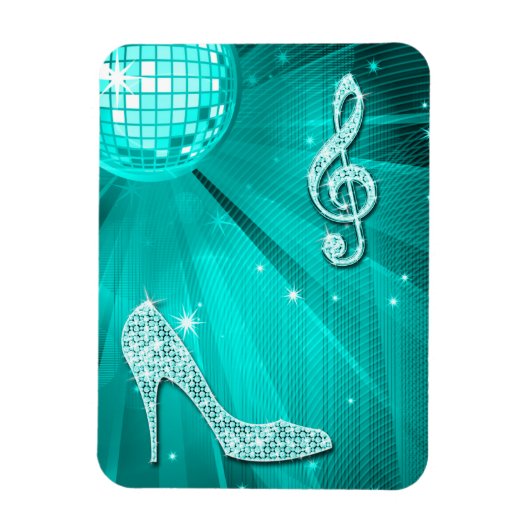 Sparkly Blauwgroen Music Note & Stiletto Heel Magneet (Verticaal)