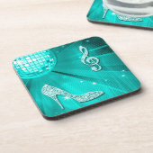 Sparkly Blauwgroen Music Note & Stiletto Hiel Bier Onderzetter (Linkerzijde)