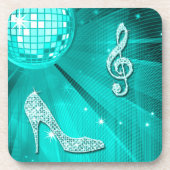 Sparkly Blauwgroen Music Note & Stiletto Hiel Bier Onderzetter (Voorkant)