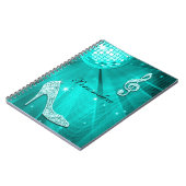 Sparkly Blauwgroen Music Note & Stiletto Hiel Notitieboek (Linkerzijde)