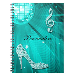Sparkly Blauwgroen Music Note & Stiletto Hiel Notitieboek