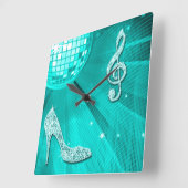 Sparkly Blauwgroen Music Note & Stiletto Hiel Vierkante Klok (Hoek)
