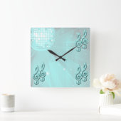 Sparkly Blauwgroen muzieknotitie Vierkante Klok (Huis)