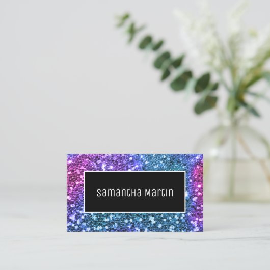 Sparkly Blauwgroen Roze Sequin Glitter Personalise Visitekaartje (Staand voorkant)