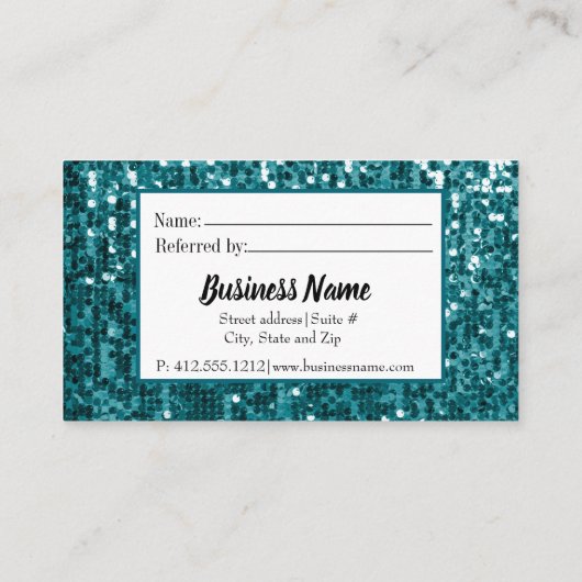 Sparkly Blauwgroen Sequin|Glitter Custom Referral (Achterkant)