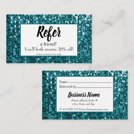 Sparkly Blauwgroen Sequin|Glitter Custom Referral  (Voorkant / Achterkant)