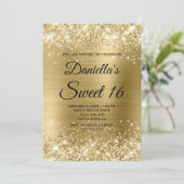 Sparkly Bleek Gold Glitter en Folie Sweet 16 Kaart (Staand voorkant)