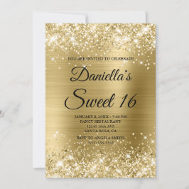 Sparkly Bleek Gold Glitter en Folie Sweet 16 Kaart