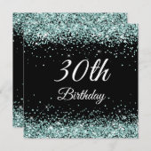 Sparkly Bleek Turquoise Glitter Black 30th Birthda Kaart (Voorkant / Achterkant)
