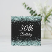 Sparkly Bleek Turquoise Glitter Black 30th Birthda Kaart (Staand voorkant)