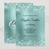 Sparkly Bleek Turquoise Glitter Folie Monogram Kaart (Voorkant / Achterkant)