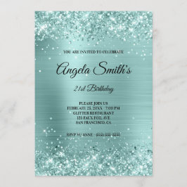 Sparkly Bleek Turquoise Glitter Folie Monogram Kaart
