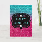 Sparkly Blue and Pink Gradient Glitter Birthday Kaart (Voorkant)