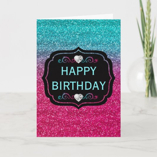 Sparkly Blue and Pink Gradient Glitter Birthday Kaart (Voorkant)