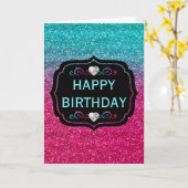 Sparkly Blue and Pink Gradient Glitter Birthday Kaart (Gele Bloem)