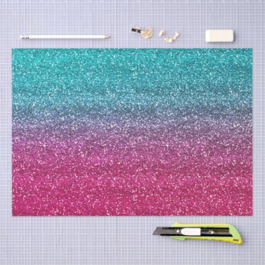 Sparkly Blue & Dark Pink Gradiënt Glitter Tissuepapier (Craft)