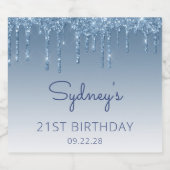Sparkly Blue Glitter Drip 21ste Verjaardagsfeest Sparkling Wijnetiket (Enkel label)