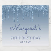 Sparkly Blue Glitter Drip 70th Birthday Party Sparkling Wijnetiket (Enkel label)