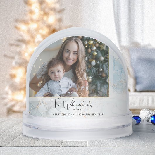 Sparkly Blue & Gold Marble Photo Snow Globe Sneeuwbol