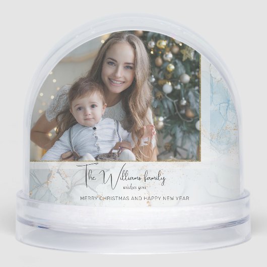 Sparkly Blue & Gold Marble Photo Snow Globe Sneeuwbol (Voorkant)
