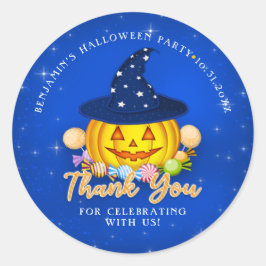 Sparkly Blue Halloween Pumpkin Hartelijk dank Ronde Sticker