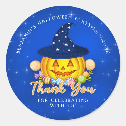 Sparkly Blue Halloween Pumpkin Hartelijk dank Ronde Sticker (Voorkant)