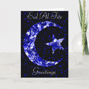 Sparkly Blue Moon en Star Eid Al Fitr Greetings Feestdagen Kaart