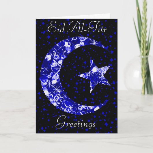 Sparkly Blue Moon en Star Eid Al Fitr Groeten Feestdagen Kaart (Voorkant)