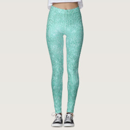 Sparkly Blue Ocean Beach Aqua Metallic Diamond Leggings