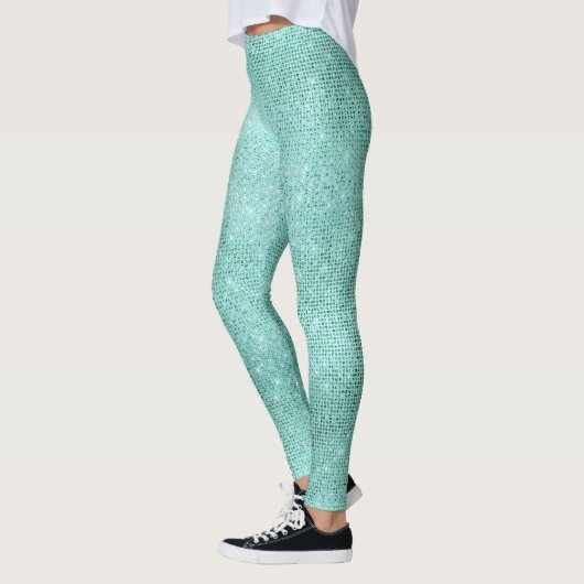 Sparkly Blue Ocean Beach Aqua Metallic Diamond Leggings (Links)