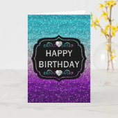 Sparkly Blue & Paars Gradient Glitter Birthday Kaart (Gele Bloem)