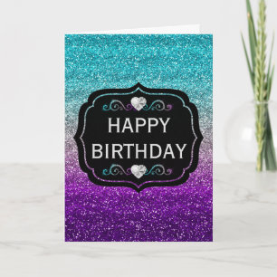 Sparkly Blue & Paars Gradient Glitter Birthday Kaart