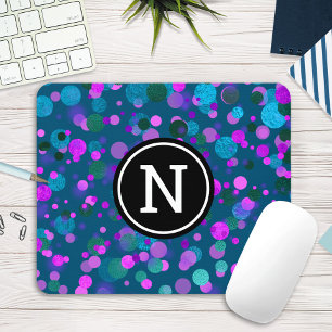 Sparkly blue paarse confetti stippen op blauwgroen muismat