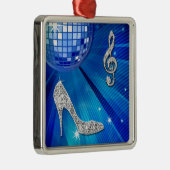Sparkly Blue/Silver Music Note & Stiletto Hiel Metalen Ornament (Rechts)