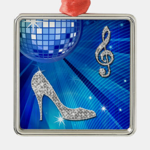 Sparkly Blue/Silver Music Note & Stiletto Hiel Metalen Ornament