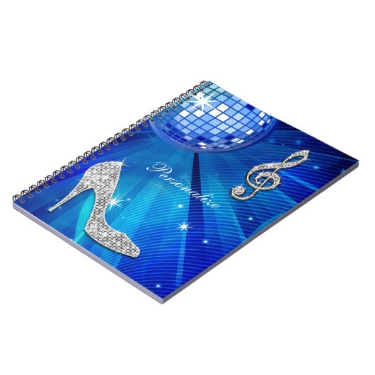 Sparkly Blue/Silver Music Note & Stiletto Hiel Notitieboek (Linkerzijde)