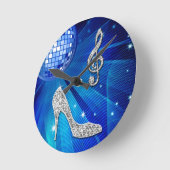 Sparkly Blue/Silver Music Note & Stiletto Hiel Ronde Klok (Hoek)