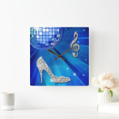 Sparkly Blue/Silver Music Note & Stiletto Hiel Vierkante Klok (Huis)