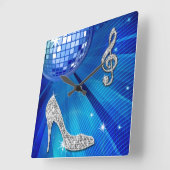 Sparkly Blue/Silver Music Note & Stiletto Hiel Vierkante Klok (Hoek)