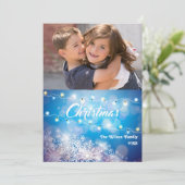 Sparkly Blue Sneeuwvlok Kerstmis Foto Kaart (Staand voorkant)
