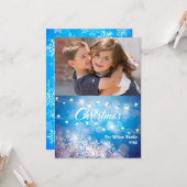 Sparkly Blue Sneeuwvlok Kerstmis Foto Kaart (Voorkant / Achterkant in situ)