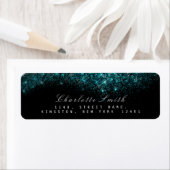 Sparkly Blue Turquoise Ocean Black Glitter RSVP Etiket (Insitu)