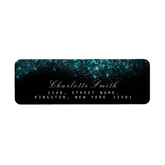 Sparkly Blue Turquoise Ocean Black Glitter RSVP Etiket (Voorkant)