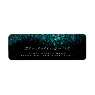 Sparkly Blue Turquoise Ocean Black White Glitter Etiket