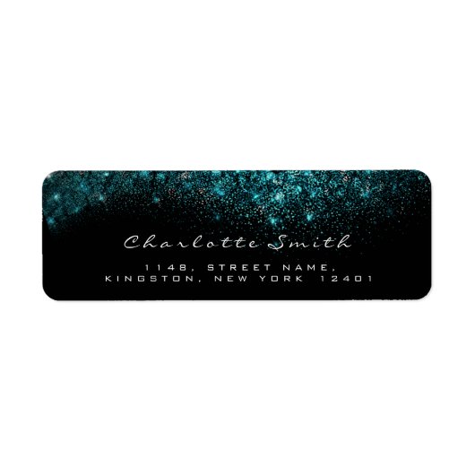 Sparkly Blue Turquoise Ocean Black White Glitter Etiket (Voorkant)