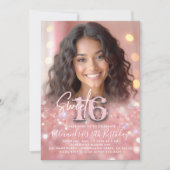 Sparkly Blush Pink Elegant Chic Photo Sweet 16 Kaart (Voorkant)