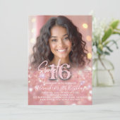 Sparkly Blush Pink Elegant Chic Photo Sweet 16 Kaart (Staand voorkant)