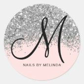 Sparkly Blush Pink Silver Confetti Glitter Busines Ronde Sticker (Voorkant)