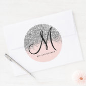 Sparkly Blush Pink Silver Confetti Glitter Busines Ronde Sticker (Envelop)