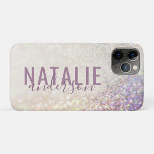 Sparkly bokeh glitter gepersonaliseerd roze paars Case-Mate iPhone case